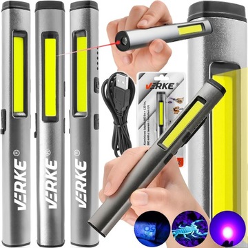 LAMPKA WARSZTATOWA ROBOCZA LED COB LATARKA AKUMULATOROWA MAGNESEM UV LASER