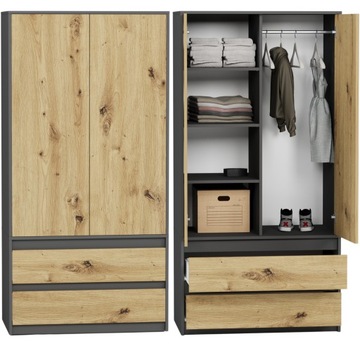 Szafa garderoba 90cm 2drzwi 2szuflad antracyt mix artisan B-9TIP