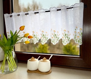 Firanka Kuchnia Biała Zazdrostka Natura Haft Żółty Zielony wys 30 cm