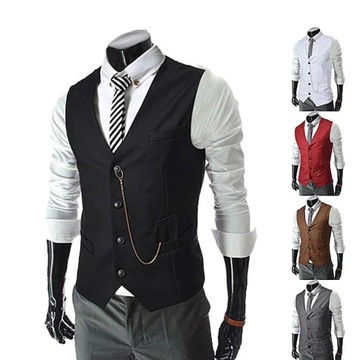 Retro Black Vest Mens Solid Chain Decoration Singl