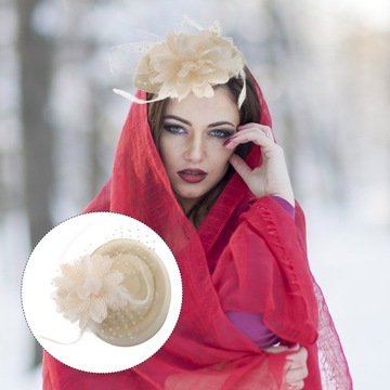 Fascynator do kapeluszy w stylu vintage w beżowe kropki