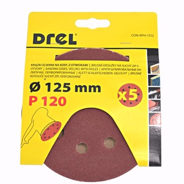 БУМАЖНЫЕ ШЛИФОВАЛЬНЫЕ ДИСКИ С ОТВЕРСТИЯМИ НА ЛИПУЧКЕ 125 мм 120