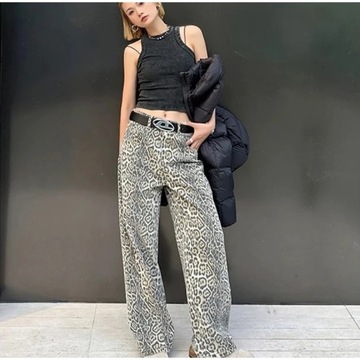 Woman Vintage Leopard Jeans 2024 Y2k Spring Autumn