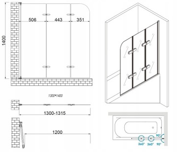 WANNA 140x80 obudowa parawan bateria ZESTAW czarny