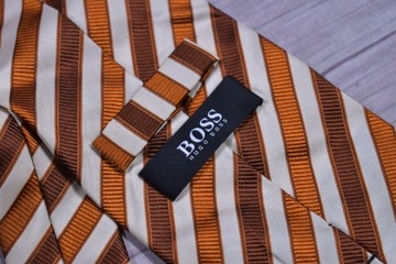 HUGO BOSS Krawat w Paski 100% Silk Jedwabny