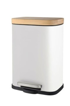 Kosz na śmieci 5L BLACK/WHITE biały bambusowa klapa wolnoopadająca