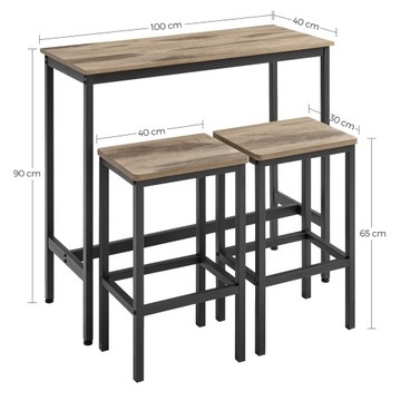 Stolik barowy ze stołkami metal LOFTOWY