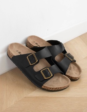 КОЖАНЫЕ ТАПОЧКИ МУЖСКИЕ С ПРЯЖКОЙ, ЧЕРНЫЕ 43