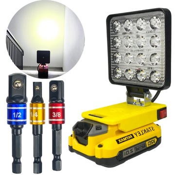 ZESTAW LAMPA ROBOCZA STANLEY FATMAX 20V + ZASTAW ADAPTERÓW DO NASADEK