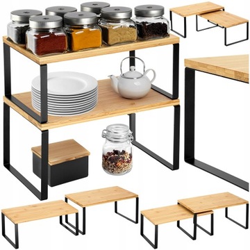 PÓŁKA KUCHENNA NA PRZYPRAWY BAMBUSOWA REGAŁ NA BLAT ORGANIZER STOJAK x2