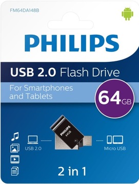 Pendrive 2in1 Philips microUSB, USB 2.0 64 GB, OTG