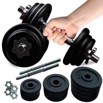 HANTLE ŻELIWNE 2x10kg REGULOWANE TALERZE GRYF OBCIĄŻENIE FITNESS 20 KG