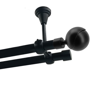 Karnisz podwójny METAL SUFITOWY 19+19mm CZARNY 200cm KULA GALA BEZ KÓŁEK