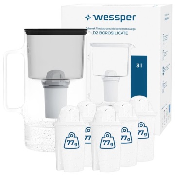 Filtrační konvice skleněná Wessper D2 Borosilicate 3l černá 6x filtr