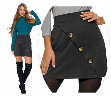 SPÓDNICA OŁÓWKOWA ELEGANCKA MINI GUZIKI CIEPŁA SPÓDNICZKA WYGODNA MORAJ M