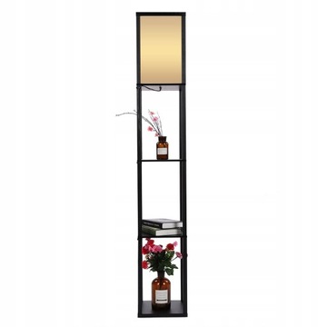 LAMPA STOJĄCA PODŁOGOWA DREWNO Z 3 PÓŁKA CZARNY