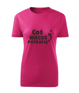 Koszulka T-shirt damska D592 COŚ NIECOŚ POTRAFIĘ SIATKA różowa rozm XL