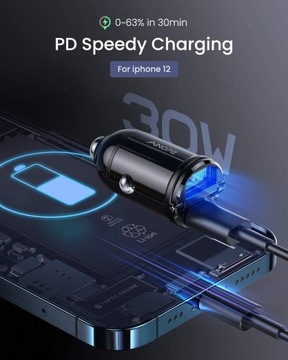 Adapter samochodowy USB C, najmniejszy 30 W PD i