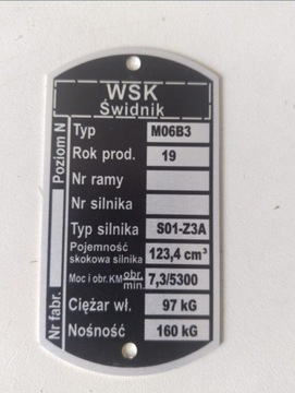 Wsk 125 wsk m06 B3 tabliczka znamionowa