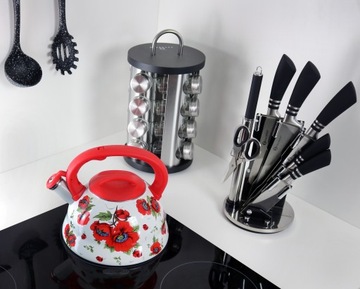 Традиционный чайник со СТАЛЬНЫМ СВИСТОЛЕМ, узорчатой ​​эмалью Эденберг, 3 л.