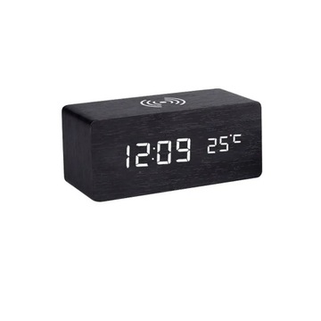 Digital Alarm Clock With Wireless Charging Home LED Small Bedside Clock