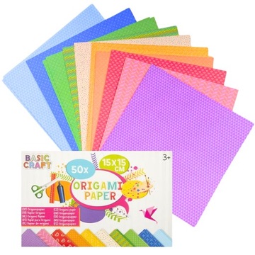 PAPIER DO ORIGAMI KOLOROWY 15x15 cm 50 ARKUSZY 70g