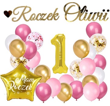 BALONY zestaw na ROCZEK 1 urodziny baner + IMIĘ