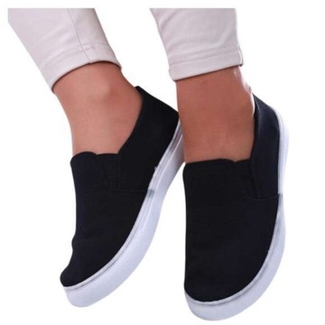 Czarne damskie wsuwane tenisówki trampki slip on buty 13638 38