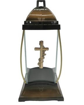 СВЕЧА, СТЕКЛЯННАЯ ЧАСОВНЯ, ЗОЛОТОЙ КРЕСТ, ФОНАРЬ, 32 СМ