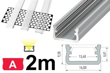 PROFIL DO TAŚM LED ALU TYP A SREBRNY 2M + KLOSZ
