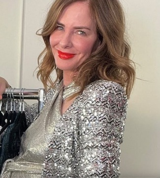 A987 ZARA MARYNARKA CEKINY KURTKA PŁASZCZ BLAZER ŻAKIET TRINNY WOODALL - M