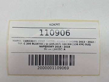 DESKA KONZOLA ULOŽENÍ ČERNÁ MANUÁLNÍ MERCEDES W205 EVROPA