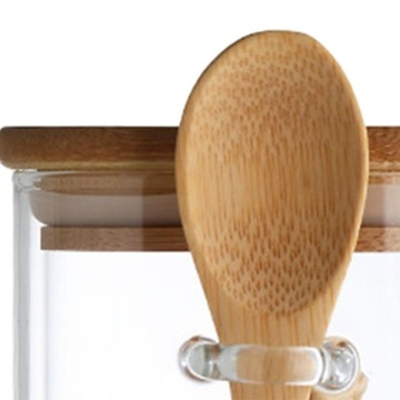 Стеклянные банки с бамбуковыми крышками и чайной ложкой, 4 штуки для сухого печенья.