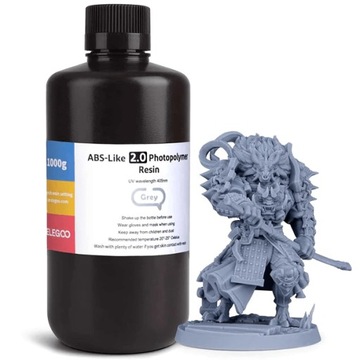 Żywica do Drukarki 3D UV ELEGOO ABS-Like 2.0 Giętka Szara Grey 1KG 1L