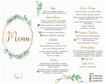 MENU WESELNE ŚLUBNE NA KOMUNIĘ CHRZEST Karta Dań 30 Wzorów Personalizacja