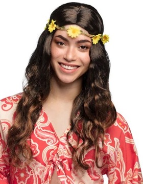 PERUKA BRĄZOWA Z OPASKĄ JOY DZIECI KWIATY HIPISKA