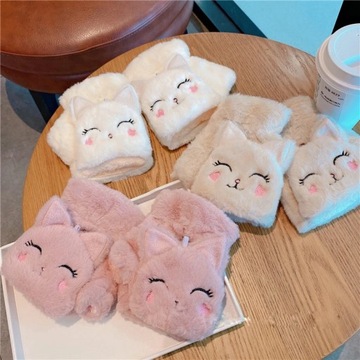 Winter Cat Rabbit Mittens Fingerless Gloves Thick Soft Plush Winter Warm
