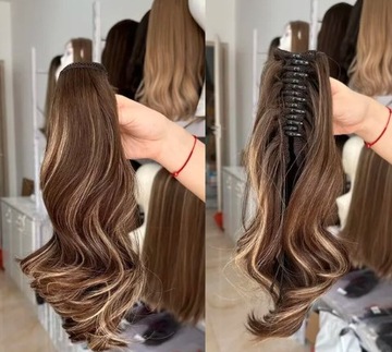 Наращивание волос на зажим для хвоста 45 см хвост с мелированием 4П27Г
