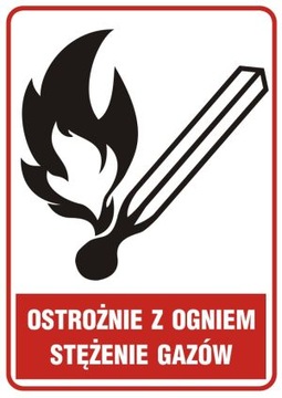 Naklejka Ostrożnie z ogniem stężenie gazów 20x30