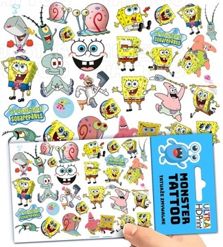 TATUAŻE ZMYWALNE TYMCZASOWE DLA DZIECI DZIECIĘCE SPONGEBOB WZORY ORYGINALNE