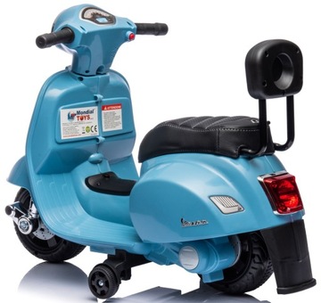 Детский самокат Vespa на аккумуляторе со спинкой, синий