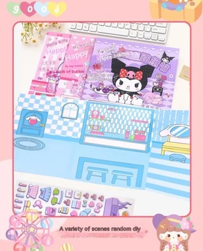 Наклейки Kuromi My Melody Cinnamoroll Hellokitty, милый студент, счастливый пузырь