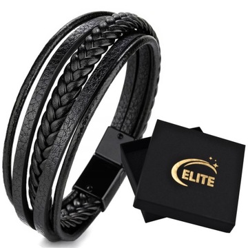 CZARNA BRANSOLETKA MĘSKA RZEMYK STAL NIERDZEWNA + PUDEŁKO PREZENTOWE