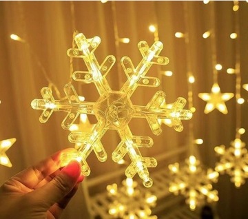 СВЕТОВАЯ ЗАНАВЕСА ГИРЛЯНД СНЕЖИНКИ Теплая