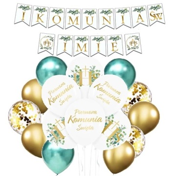 BALONY KOMUNIA dekoracje na KOMUNIĘ Świętą IMIĘ