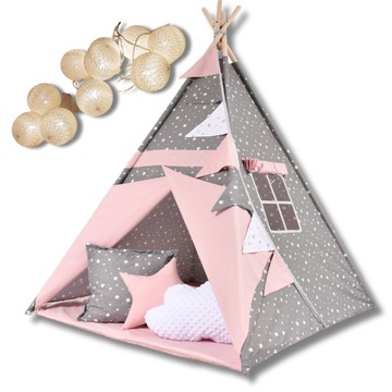 Namiot tipi wigwam dla dzieci do pokoju zestaw poduszki lampki Dreamland