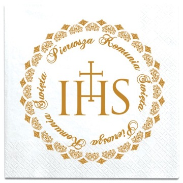 SERWETKI PIERWSZA KOMUNIA ŚWIĘTA IHS Komunijne Białe ZŁOTO