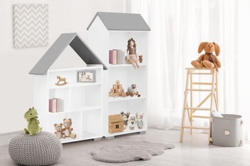 ДЕТСКИЙ КНИЖНЫЙ ШКАФ БЕЛЫЙ СЕРЫЙ ДОМ НАБОР