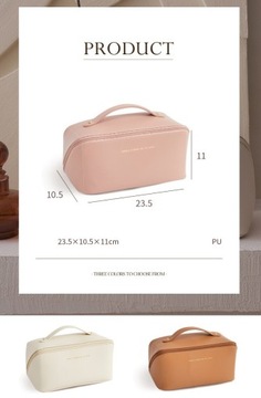 Большая женская дорожная косметичка из бежевой кожи.