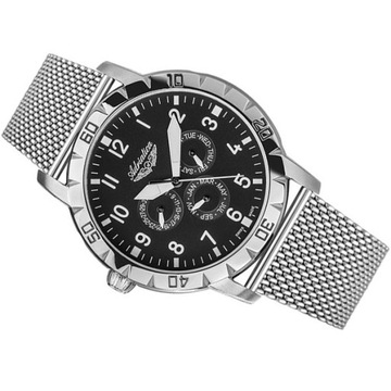 ZEGAREK MĘSKI ADRIATICA A1108 SZWAJCARSKI PILOR MULTIDATA STAL MESH 42mm